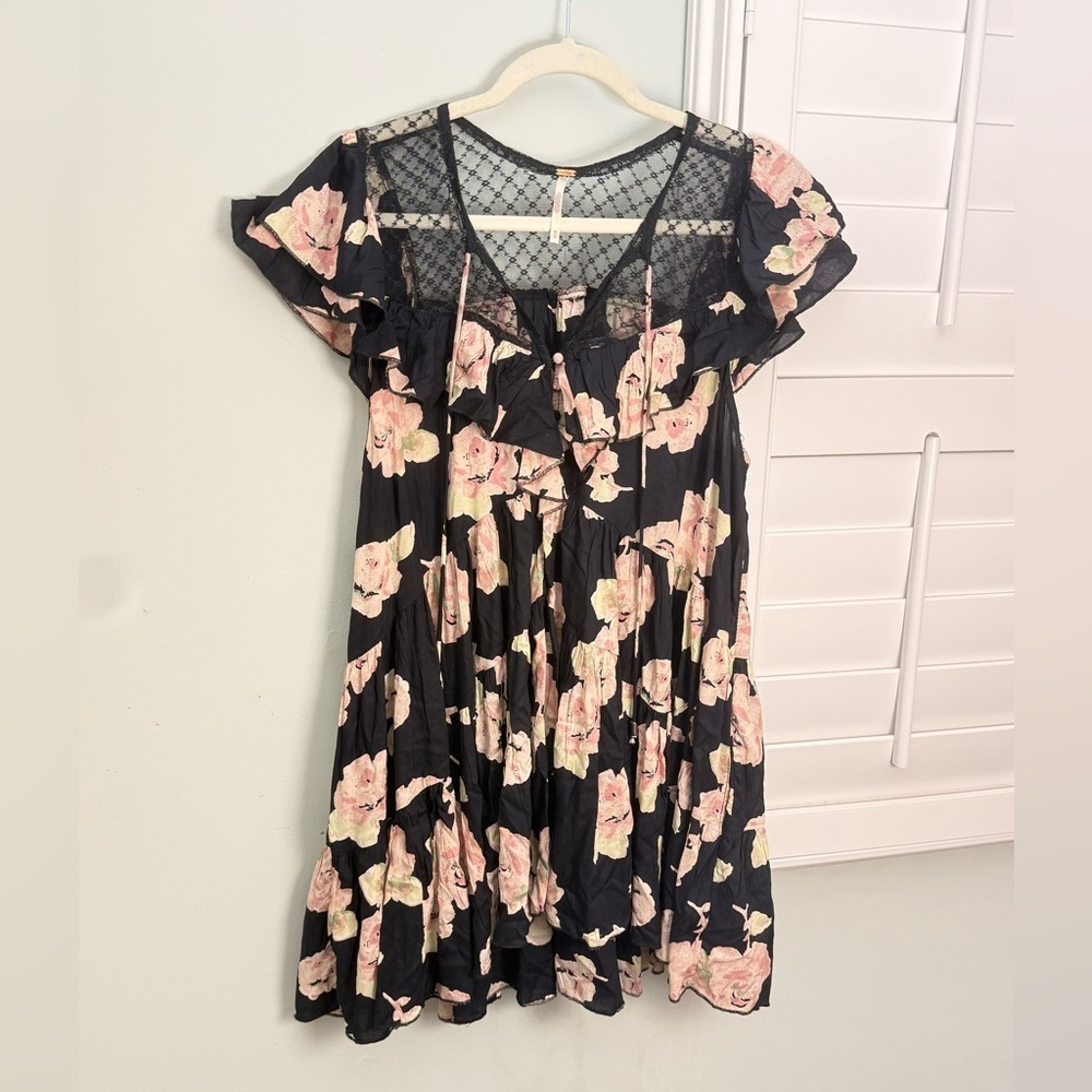 Free People Floral Babydoll Dress Black Pink Medium - Picture 2 of 14